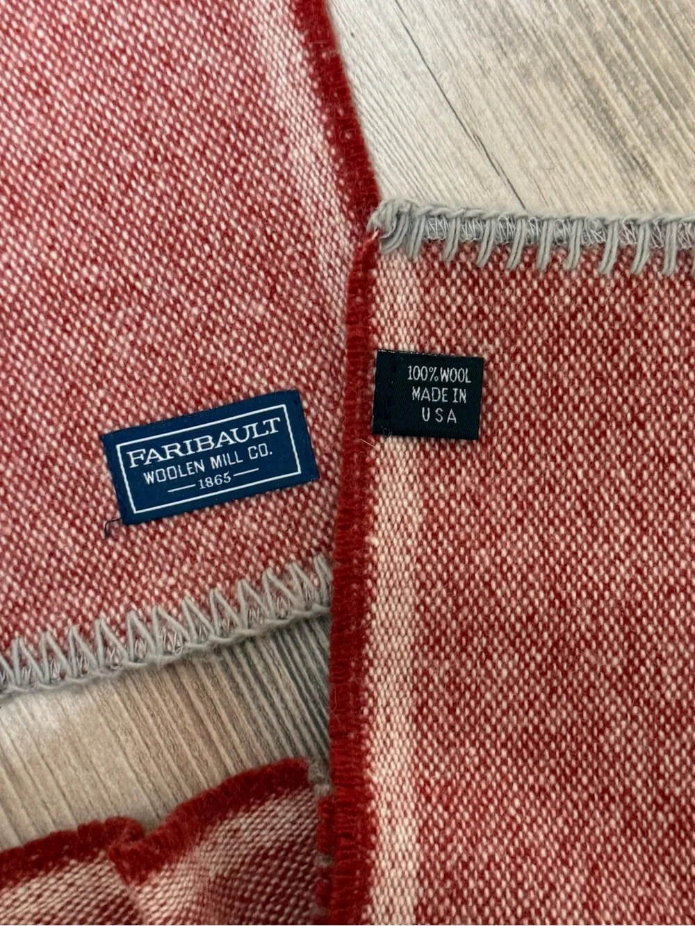 Faribault Mill 100% Wool Scarf Red Gray Striped USA Made